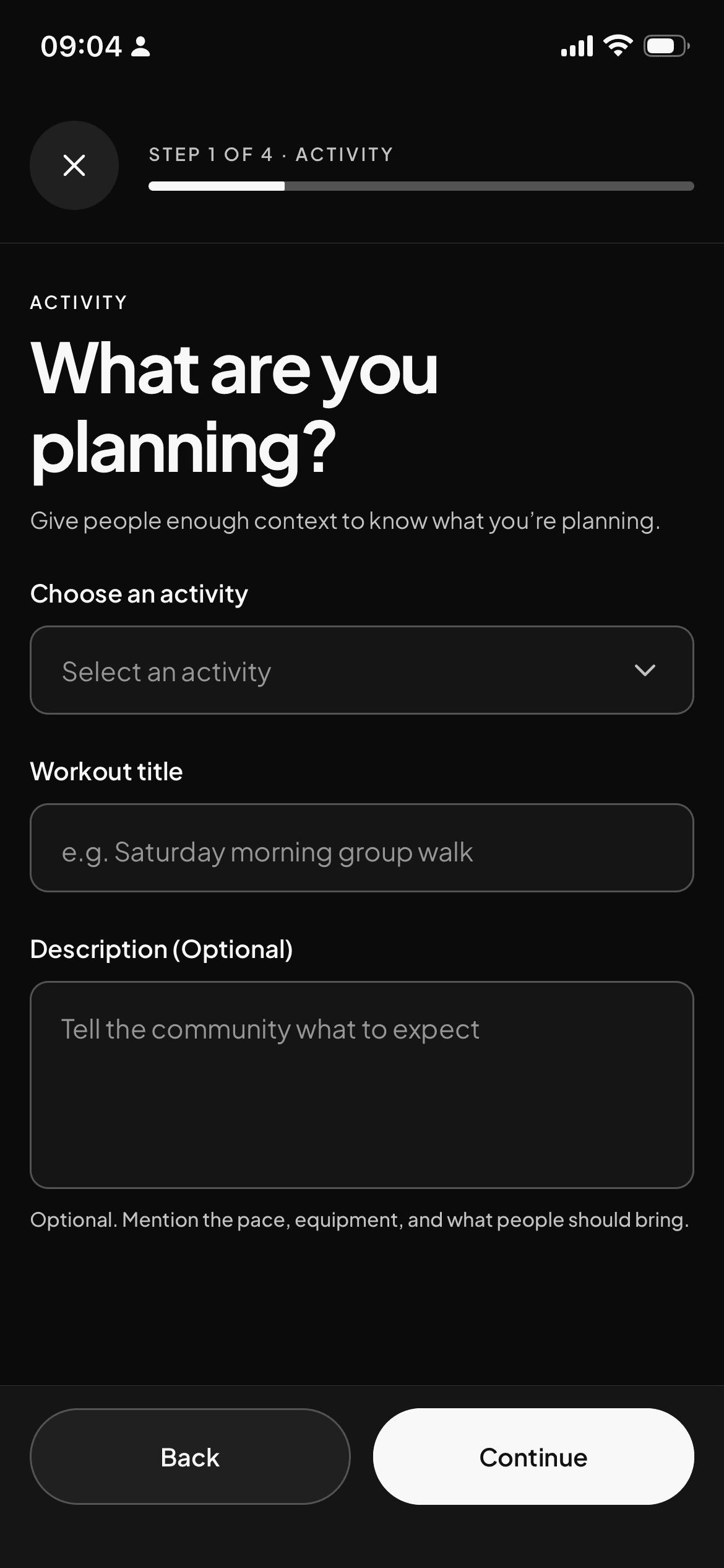 COEXR create-workout preview with demonstration data