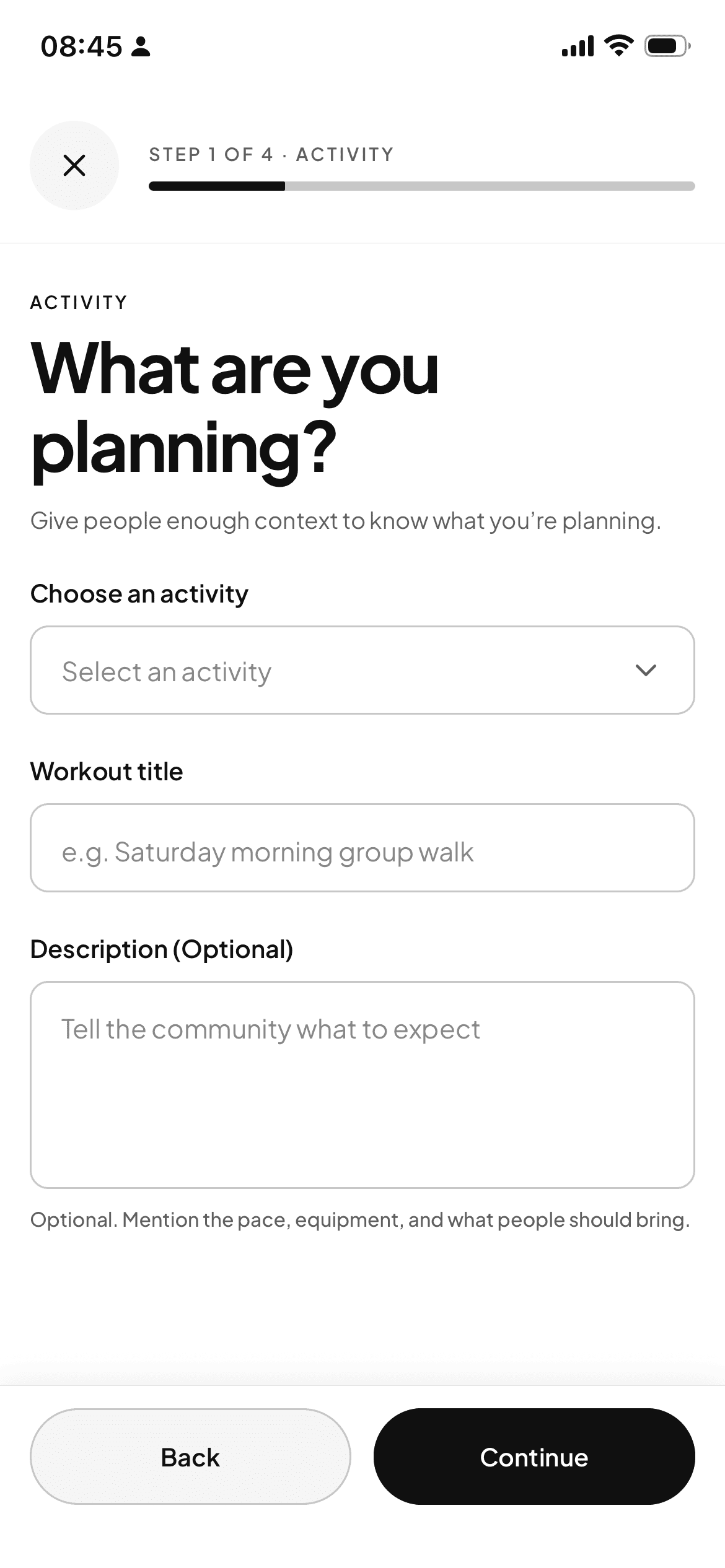 COEXR create-workout preview with demonstration data