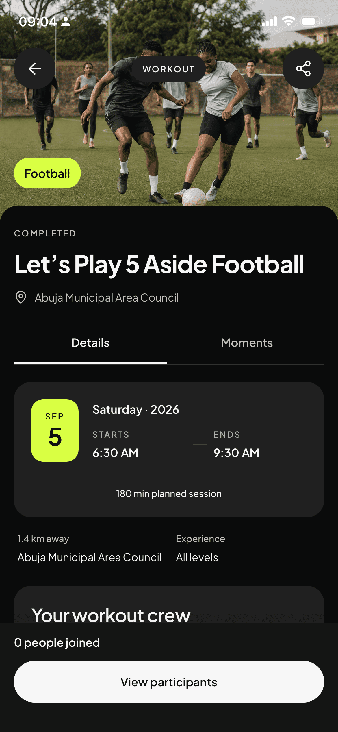 Workout details app preview with demonstration data